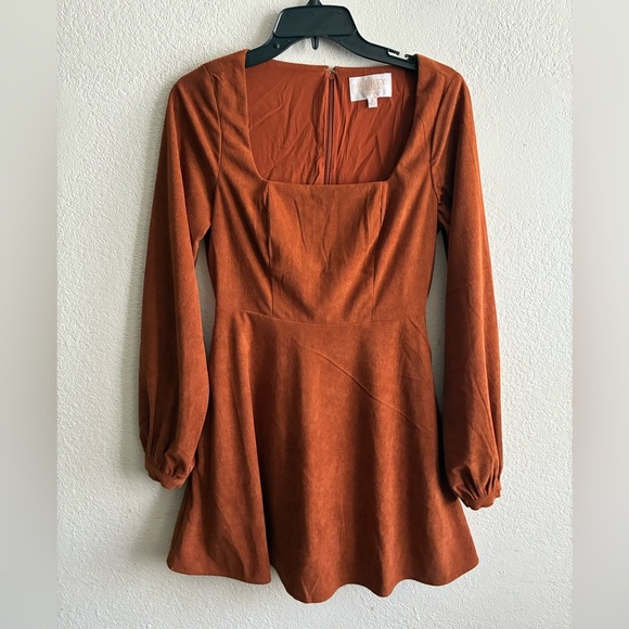 Francesca’s Paulette Corduroy Long Sleeve Rust Orange Mini Dress S - Picture 3 of 16